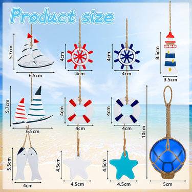 16 Pcs Glass Fishing Float Beach Ornaments Sets for Christmas Tree, Nautical Hanging Beach Decorations Ornament Glass Fishing Buoy Nautical Christmas Ornaments for Craft Home Decor Christmas Tree